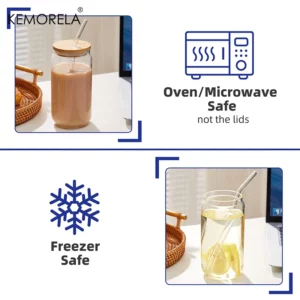 1/4PCS 400ML Glass Cup With Bamboo Lids and Glass Straw Cleaning Brush Beer Can Shaped Tumbler Cup for Cocktail Iced Coffee Cups - Image 6