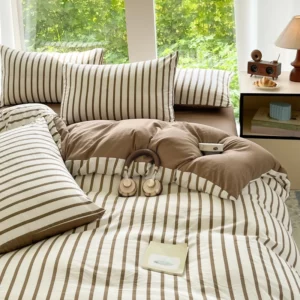 3-piece Two-tone color strip bed cover (1* bed cover +2* pillowcase, no filling) Soft, comfortable and breathable bedding - Image 4