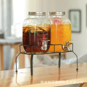 Wholesale Glass Beverage Dispenser Double Square Shaped Metal Stand with Stainless Steel Tap - Image 4