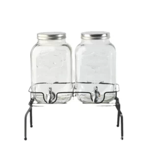 Wholesale Glass Beverage Dispenser Double Square Shaped Metal Stand with Stainless Steel Tap - Image 5