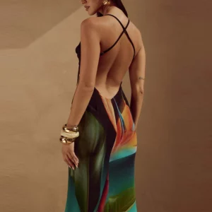 Show Style Sleeveless Halter Evening Dress Vintage Printed Elegant Women Commute Long Dress Summer New Backless Slim Party Dress - Image 6