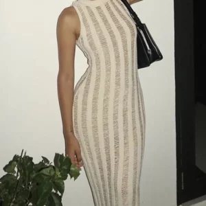 Sleeveless Hollow Out Crochet Knitted Tunic Beach Cover Up Cover-ups Long Beach Dress Beach Wear Beachwear Female Women K7051 - Image 4