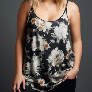 Plus Size Everyday Casual Black Floral Print Loose Cami Summer Tops Summer Sleeveless Vest - Image 3
