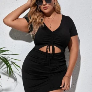 2022 New Summer women plus size XL XXL XXXL 4XL dress Drawstring Cut Out Bodycon Dresses - Image 3