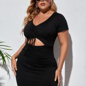 2022 New Summer women plus size XL XXL XXXL 4XL dress Drawstring Cut Out Bodycon Dresses - Image 4