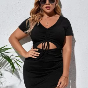 2022 New Summer women plus size XL XXL XXXL 4XL dress Drawstring Cut Out Bodycon Dresses - Image 6