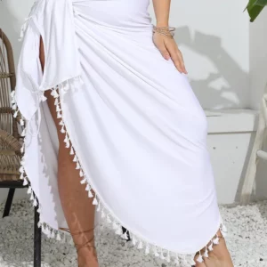 GIBSIE Plus Size Swimsuit Cover-ups Women 2024 Summer Tassel Wrap Bikini Beach Cover Up Beachwear Tunic Sexy Long Beach Dress - Image 5
