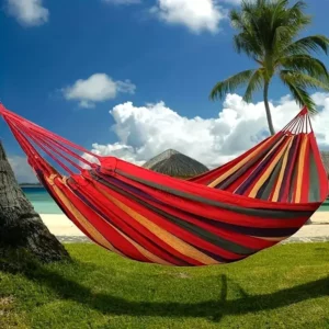 Double Hammock 2 Person Canvas Cotton Hammock with Tree Straps for Patio Garden Backyard Outdoor and Indoor (Red, Blue) - Image 6