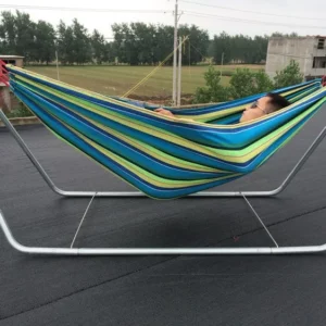 Double Hammock 2 Person Canvas Cotton Hammock with Tree Straps for Patio Garden Backyard Outdoor and Indoor (Red, Blue) - Image 4