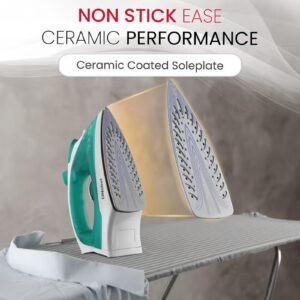 Powerful Steam Iron With Ceramic Sole Plate, Dry Ironing, Adjustable Thermostat, 160ml Water Tank, 360° Swivel Cord, Overheat Protection, Spray & Steam Functions, Self-Cleaning 160 ml 1400 W NSI23 Green/White - Image 3
