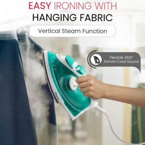Powerful Steam Iron With Ceramic Sole Plate, Dry Ironing, Adjustable Thermostat, 160ml Water Tank, 360° Swivel Cord, Overheat Protection, Spray & Steam Functions, Self-Cleaning 160 ml 1400 W NSI23 Green/White - Image 4