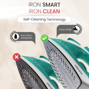 Powerful Steam Iron With Ceramic Sole Plate, Dry Ironing, Adjustable Thermostat, 160ml Water Tank, 360° Swivel Cord, Overheat Protection, Spray & Steam Functions, Self-Cleaning 160 ml 1400 W NSI23 Green/White - Image 6