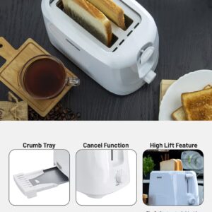 2 Slice Bread Toaster - Removable Crumb Tray| One Touch Cancel Button | 6 Browning Setting Control 700 W GBT36515N White - Image 5