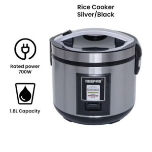 Rice Cooker 1.8 L Durable Construction| Removable Non-Stick Pot, Cool Touch Handle| Includes Cook, Warm Functions, Plastic Steamer| Perfect for Vegetables, Soups, Sauces etc |762W 1.8 L 762 W GRC4330 Black/Silver - Image 8