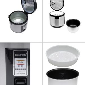 Rice Cooker 1.8 L Durable Construction| Removable Non-Stick Pot, Cool Touch Handle| Includes Cook, Warm Functions, Plastic Steamer| Perfect for Vegetables, Soups, Sauces etc |762W 1.8 L 762 W GRC4330 Black/Silver - Image 5
