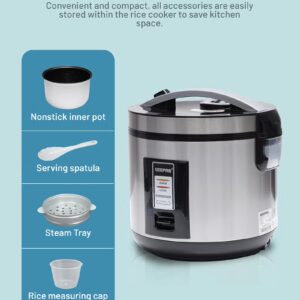 Rice Cooker 1.8 L Durable Construction| Removable Non-Stick Pot, Cool Touch Handle| Includes Cook, Warm Functions, Plastic Steamer| Perfect for Vegetables, Soups, Sauces etc |762W 1.8 L 762 W GRC4330 Black/Silver - Image 4