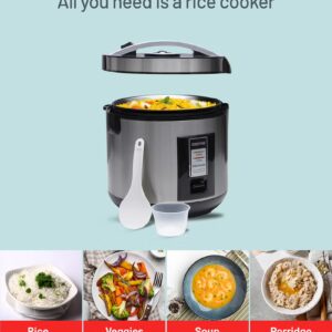 Rice Cooker 1.8 L Durable Construction| Removable Non-Stick Pot, Cool Touch Handle| Includes Cook, Warm Functions, Plastic Steamer| Perfect for Vegetables, Soups, Sauces etc |762W 1.8 L 762 W GRC4330 Black/Silver - Image 3