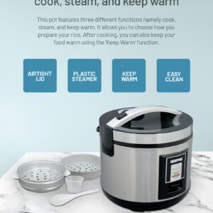 Rice Cooker 1.8 L Durable Construction| Removable Non-Stick Pot, Cool Touch Handle| Includes Cook, Warm Functions, Plastic Steamer| Perfect for Vegetables, Soups, Sauces etc |762W 1.8 L 762 W GRC4330 Black/Silver - Image 2
