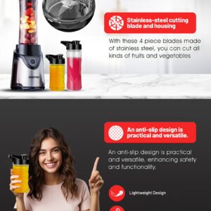 Personal Blender | Stainless Steel Blade - Safety Lock, 570ml & 400ml BPA-Free Tritan Jar, Multi- Safe Protection, Abs Plastic Housing 500 W GSB44075 Black - Image 4