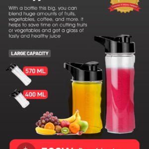 Personal Blender | Stainless Steel Blade - Safety Lock, 570ml & 400ml BPA-Free Tritan Jar, Multi- Safe Protection, Abs Plastic Housing 500 W GSB44075 Black - Image 5