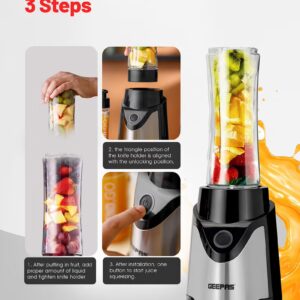 Personal Blender | Stainless Steel Blade - Safety Lock, 570ml & 400ml BPA-Free Tritan Jar, Multi- Safe Protection, Abs Plastic Housing 500 W GSB44075 Black - Image 6