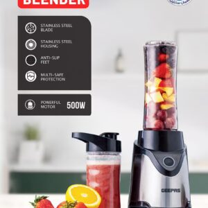 Personal Blender | Stainless Steel Blade - Safety Lock, 570ml & 400ml BPA-Free Tritan Jar, Multi- Safe Protection, Abs Plastic Housing 500 W GSB44075 Black - Image 7