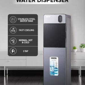Bottom Loading Water Dispenser| Normal, Hot and Cold Function, Compressor Cooling, And 3 Taps| Cold Temperature: 4-12 Degrees Celsius; Hot Temperature: 85-95 Degrees Celsius| Perfect For Home And Office| Metallic grey, 2 Year Warranty GWD17037 Grey & Black - Image 2