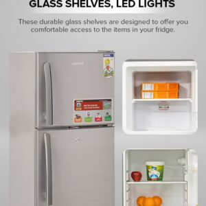 200L Gross/138L Net Capacity, Direct Cool Double Door Defrost Refrigerator With Grip Handle| Silver Finish, Glass Shelves, Transparent Door Basket, Adjustable Front Wheel, Lock & Key, Low Noise, Quick Cooling, Low Voltage,Freezer- 40L capacity GRF2209SXE Silver - Image 2