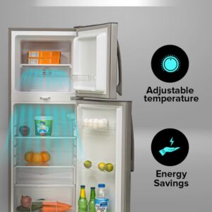 200L Gross/138L Net Capacity, Direct Cool Double Door Defrost Refrigerator With Grip Handle| Silver Finish, Glass Shelves, Transparent Door Basket, Adjustable Front Wheel, Lock & Key, Low Noise, Quick Cooling, Low Voltage,Freezer- 40L capacity GRF2209SXE Silver - Image 4