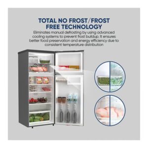 425L Gross / 254L Net, Double Door Top Mount Refrigerator, No Frost Fridge, Toughened Glass Shelves, R600A Refrigerant, Best For Home And Office, 10 Years Inverter Compressor Warranty, Made In India 400.04 kW NRF425FSS Grey - Image 2