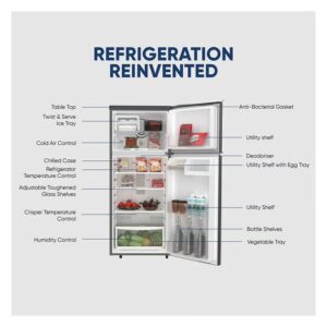 425L Gross / 254L Net, Double Door Top Mount Refrigerator, No Frost Fridge, Toughened Glass Shelves, R600A Refrigerant, Best For Home And Office, 10 Years Inverter Compressor Warranty, Made In India 400.04 kW NRF425FSS Grey - Image 3