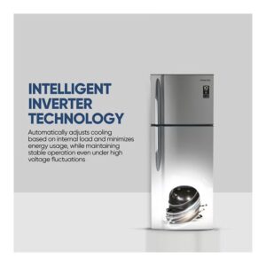 425L Gross / 254L Net, Double Door Top Mount Refrigerator, No Frost Fridge, Toughened Glass Shelves, R600A Refrigerant, Best For Home And Office, 10 Years Inverter Compressor Warranty, Made In India 400.04 kW NRF425FSS Grey - Image 4