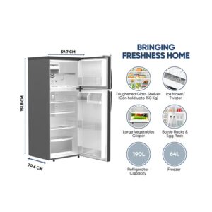 425L Gross / 254L Net, Double Door Top Mount Refrigerator, No Frost Fridge, Toughened Glass Shelves, R600A Refrigerant, Best For Home And Office, 10 Years Inverter Compressor Warranty, Made In India 400.04 kW NRF425FSS Grey - Image 5