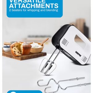 Hand Mixer- GHM43030/ 150 W, 3 Speed Control, Eject Button and Overheat Protection/ Perfect for Kneading Dough, Mixing Batter, Whisking Eggs, etc./ Includes 2 Attachments, Hooks and Beater/ Black and White, 2 Years Warranty 150 W GHM43030 white - Image 5