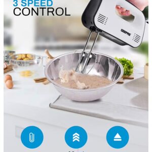 Hand Mixer- GHM43030/ 150 W, 3 Speed Control, Eject Button and Overheat Protection/ Perfect for Kneading Dough, Mixing Batter, Whisking Eggs, etc./ Includes 2 Attachments, Hooks and Beater/ Black and White, 2 Years Warranty 150 W GHM43030 white - Image 6