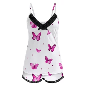 Butterfly Print Camisole Shorts 2 Piece Womens Sexy Sleepwear Lace Backless Trim Lingerie Hot Sleeveless Tops+Shorts Clothes - Image 7