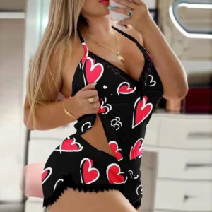 Butterfly Print Camisole Shorts 2 Piece Womens Sexy Sleepwear Lace Backless Trim Lingerie Hot Sleeveless Tops+Shorts Clothes - Image 4