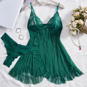 Sexy Sleepwear For Sleeping Night Dress Women Lingеrie Sets Deep V Slip Nightgowns And Panties Lace Ruffle Trim Underwear Pajama - Image 2