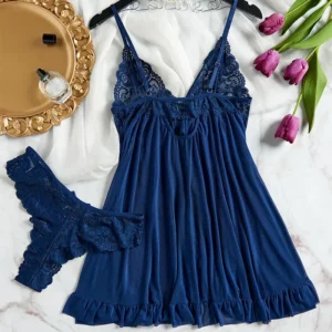 Sexy Sleepwear For Sleeping Night Dress Women Lingеrie Sets Deep V Slip Nightgowns And Panties Lace Ruffle Trim Underwear Pajama - Image 7