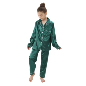 teenager loungewear children home clothing kids pajamas set girls silk satin pijama boys sleepwear baby nightgowns for 3-13Y - Image 2