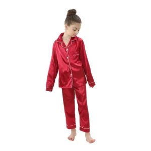 teenager loungewear children home clothing kids pajamas set girls silk satin pijama boys sleepwear baby nightgowns for 3-13Y - Image 5