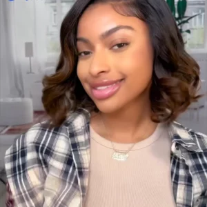 Nadula Hair 13x4 Lace Frontal Glueless Loose Wave Wig Chestnut Brown Ombre Spiral Curls Pre Everything Wig Short Bob Human Hair - Image 2