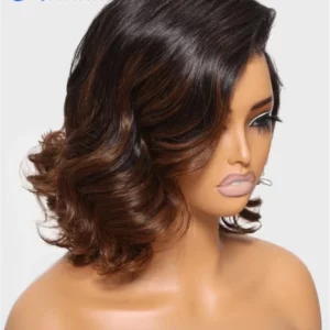 Nadula Hair 13x4 Lace Frontal Glueless Loose Wave Wig Chestnut Brown Ombre Spiral Curls Pre Everything Wig Short Bob Human Hair - Image 5