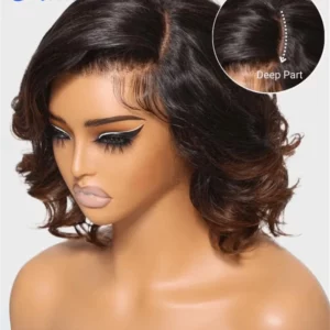 Nadula Hair 13x4 Lace Frontal Glueless Loose Wave Wig Chestnut Brown Ombre Spiral Curls Pre Everything Wig Short Bob Human Hair - Image 4