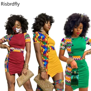 2021 Summer Sexy African Women Printing Polyester O-neck Mini Dress African Dresses for Women African Clothes European Clothing - Image 1