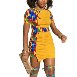 2021 Summer Sexy African Women Printing Polyester O-neck Mini Dress African Dresses for Women African Clothes European Clothing - Image 2