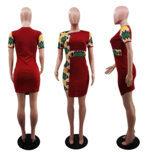 2021 Summer Sexy African Women Printing Polyester O-neck Mini Dress African Dresses for Women African Clothes European Clothing - Image 5