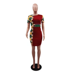 2021 Summer Sexy African Women Printing Polyester O-neck Mini Dress African Dresses for Women African Clothes European Clothing - Image 6