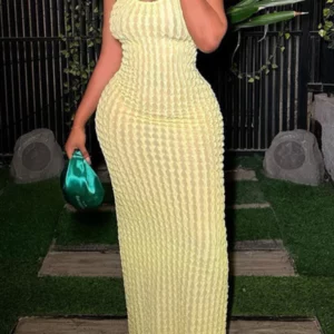 Sexy Stripe Ribbed Knit Slim Bodycon Maxi Dress Women Sleeveless Backless Long Popcorn NDress Elegant Club Party Vestidos - Image 4