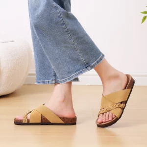 Shevalues Cow Suede Slippers For Women Fashion Leisure Outdoor Slides Cork Footbed Working Comfortable Sandals With Arch Support - Image 4